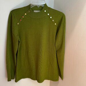NWOT green mockneck button trim pullover sweater, size MP, from Appleseed's